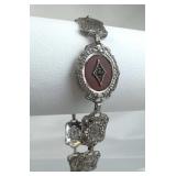 925 Silver Vintage Carnelian Filigree Link Bracele