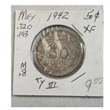1942 Mexico Silver 50 Centavos