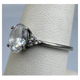 925 Silver Vintage Center Zirconia w/ Side CZ Acce