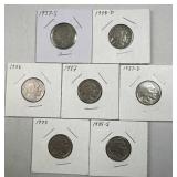 (7) 1935-38 Buffalo Nickels, Quality Full Dates