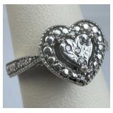 925 Silver 5 Round-Cut Genuine Diamond Heart Ring