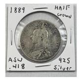 1889 Great Britain Half Crown .925 Silver, F/VF