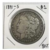 1891-S Morgan Silver Dollar, 90% Silver