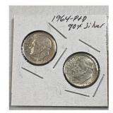 (2) 1964-P,D Roosevelt Dimes, 90% Silver