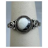 925 Silver White Buffalo Swirl Design Ring