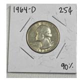 1964-D Washington Quarter, 90% Silver