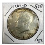 1964-D Kennedy Half Dollar, 90% Silver