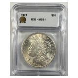 1921 Morgan Silver Dollar ICG MS61