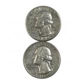 (2) 1964-D Washington Quarters, 90% Silver