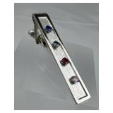 925 Silver Vtg 4 Rhinestone Brushed Finish Tie Cli