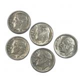 (5) 1964-D Roosevelt Dimes, 90% Silver