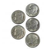 (5) 1964-D Roosevelt Dimes, 90% Silver