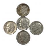 (5) 1964-D Roosevelt Dimes, 90% Silver