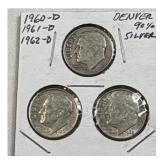 (3) 1960-D, 1961-D, 1962-D Roosevelt Dimes