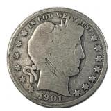 1901 Barber Half Dollar, 90% Silver