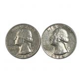 (2) 1964-P,D Washington Quarters, 90% Silver