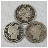 (3) 1898, 1905-O, 1907 Barber Dimes 90% Silver