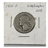 1936-D Washington Quarter 90% Silver