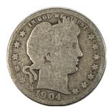 1904-O Barber Quarter 90% Silver