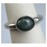 925 Silver Bezel Set Oval Green Stone Ring