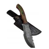 Lg Damascus Steel Fixed Blade Knife w/ Sheath