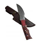 Lg Damascus Steel Fixed Blade Knife w/ Sheath