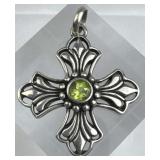 925 Silver Peridot Maltese Fleur De Lis Cross Pend