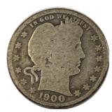 1900-S Barber Quarter 90% Silver