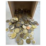 World Coins Collection in Wood Cigar Box