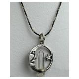 925 Silver Crescent Moon/Star Crystal Point Neckla