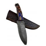Damascus Steel Fixed Blade Knife w/ Sheath