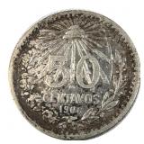 1906 Mexico 50 Centavos Silver Coin