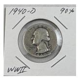 1940-D Washington Silver Quarter, US 90%