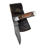Damascus Steel Folding Blade Knife w/ Sheath