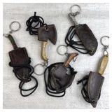 (5) Mini Damascus Steel Knives/Axes w/ Sheath