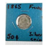 1865 France 50 Centimes Silver Coin