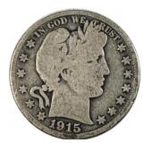 1915-S Barber Silver Half Dollar, 50c, 90%