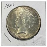 1923 Peace Silver Dollar, US $1 Coin, 90%