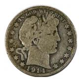 1914-S Barber Silver Half Dollar, 50c, 90%