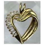 925 Silver Vermeil Baguette Quartz Heart Pendant
