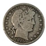 1915-D Barber Silver Half Dollar, 50c, 90%