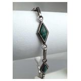 925 Silver Vtg Diamond-Shape Turquoise Link Bracel