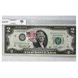 1976 $2 US Note Bicentennial Stamp & Postmark