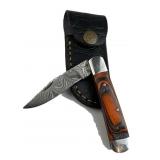 Damascus Steel Pocket Knife w/ Sheath