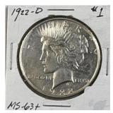 1922-D Peace Silver Dollar, Quality Coin, 90%