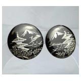 925 Silver Japanese Damascene Screw-Back Earrings