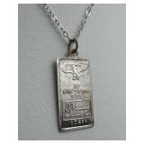 999 Silver Intl Monetary Mint Bar Pendant Necklace