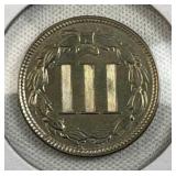 1865 US 3 Cent Nickel, Quality AU