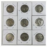 (9) 1936-1937 US Buffalo Nickels, Full Dates