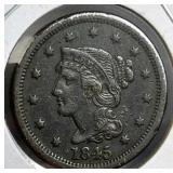 1845 US Braided Hair Large Cent, Copper, VF